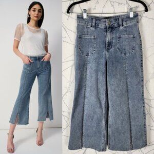 Joseph Ribkoff Light Wash Rhinestone High Rise Split Leg Culottes